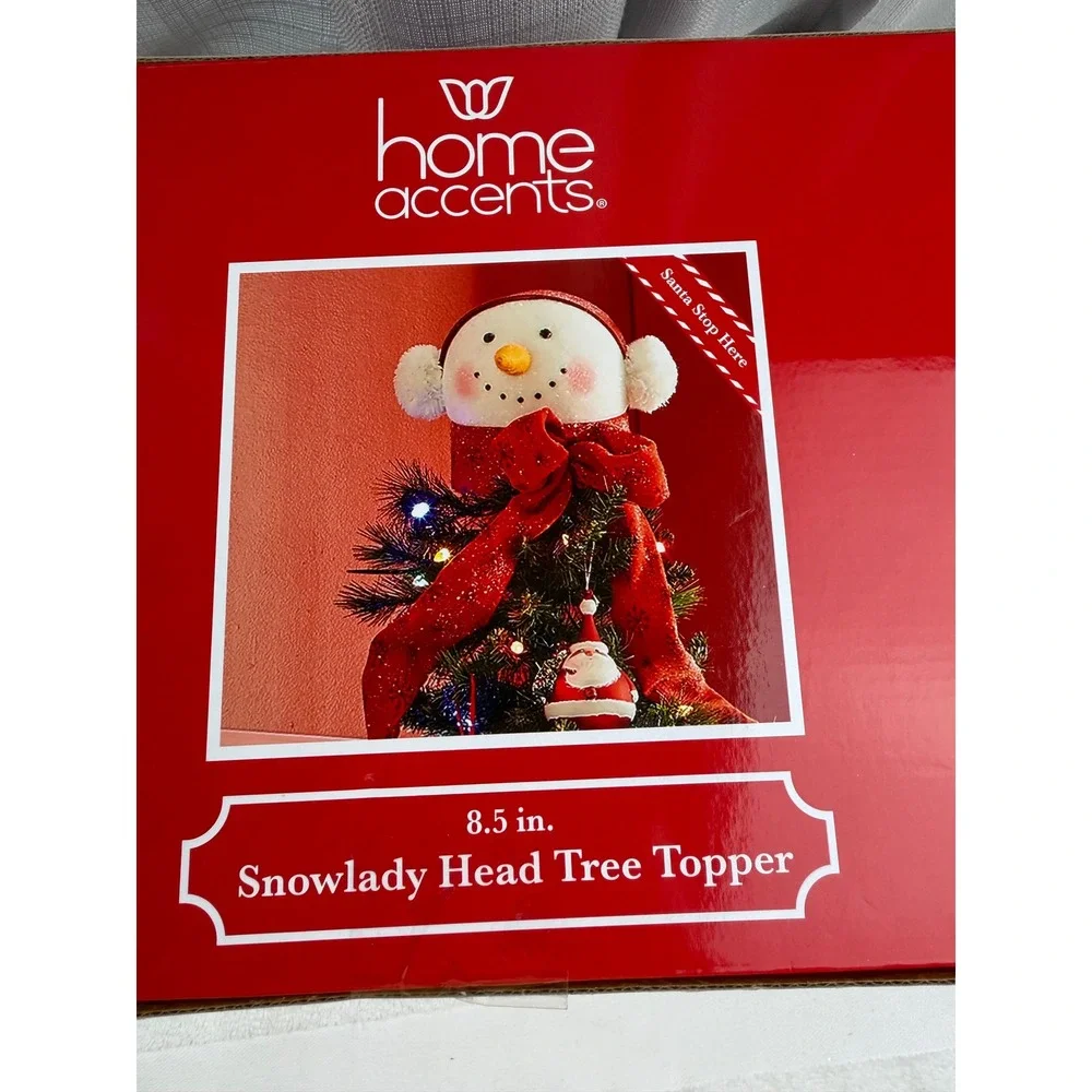 Belk Home Accents Snowlady Head Tree Topper Red Scarf Earmuffs 8.5in open box